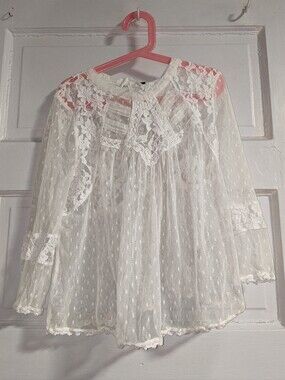 Free People White Sheer Lace Peasant Blouse
